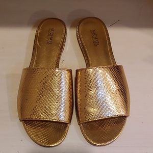 Michael Kors gold flat slides, size 6